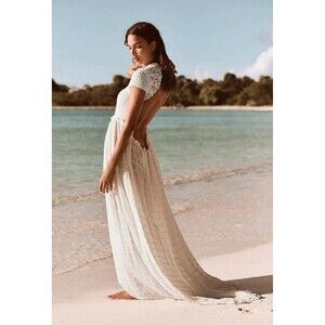 Free People Women Serenity Classic Ivory Cut Out Pocket Boho Maxi Dress S NWT